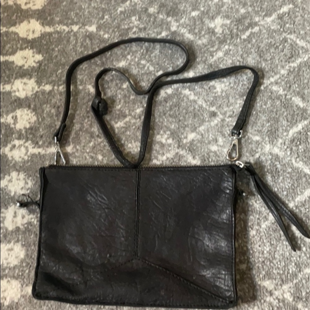 Topshop black leather crossbody clutch